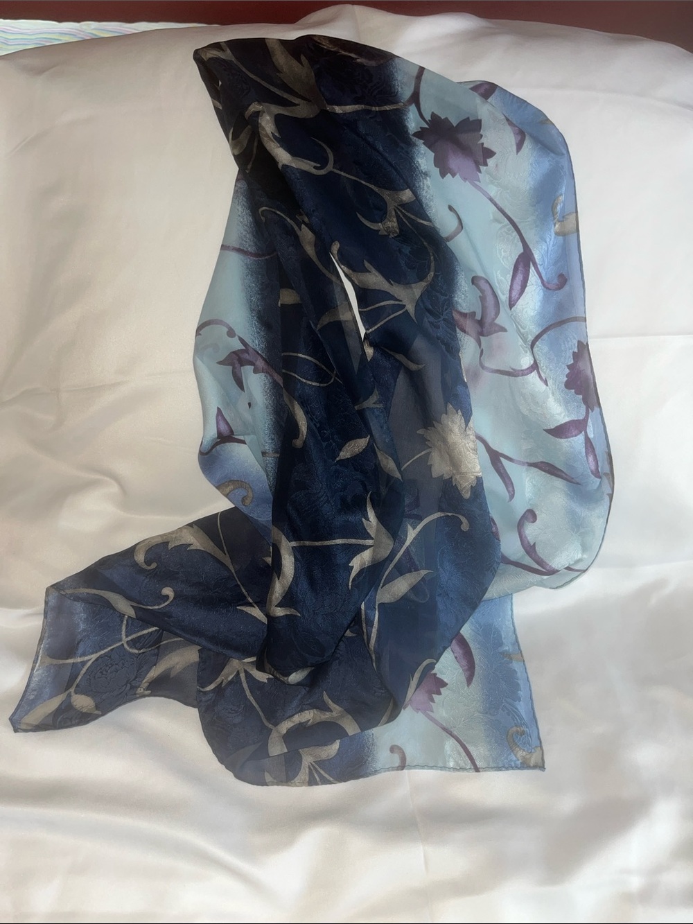 Elegant Navy‎ & Light Blue Floral Sheer Scarf